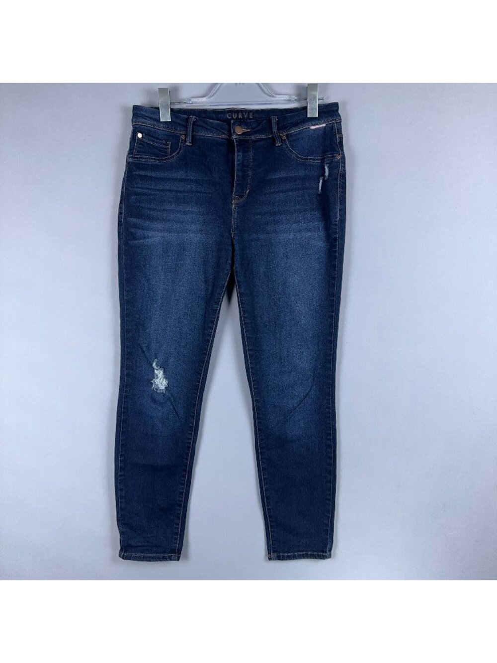 Curve Appeal Skinny Jeans High Rise Womens Size 10/30 Distressed Blue Dark Wash